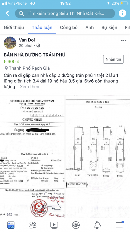 Cần bán căn nhà cấp 2, Trần Phú, Rạch Giá, Kiên Giang, 0918990878