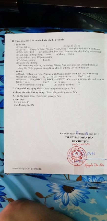 Bán nhà số 10 Nguyễn Tuân, Phường Vĩnh Quang, Rạch Giá, Kiên Giang, 0942585909